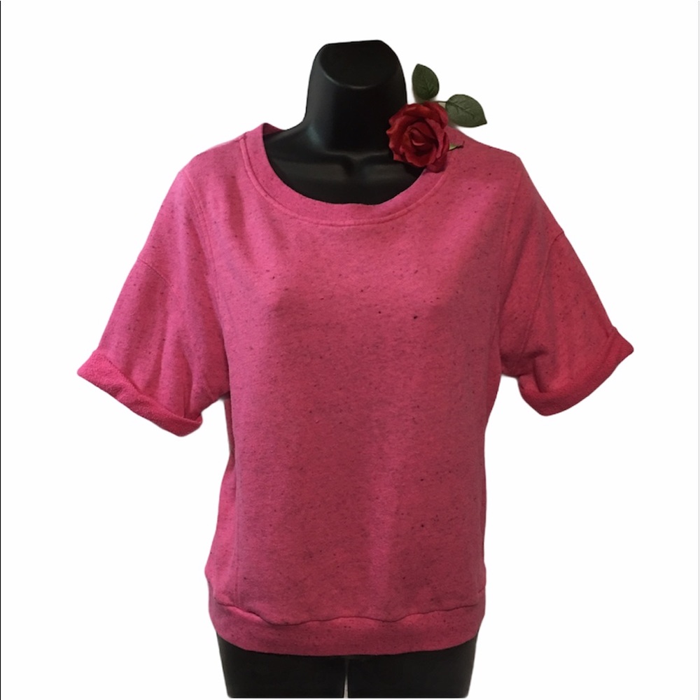JUICY COUTURE Y2K SHORT SLEEVE KNUBBY SWEATSHIRT BARBIE BUBBLE GUM PINK TOP